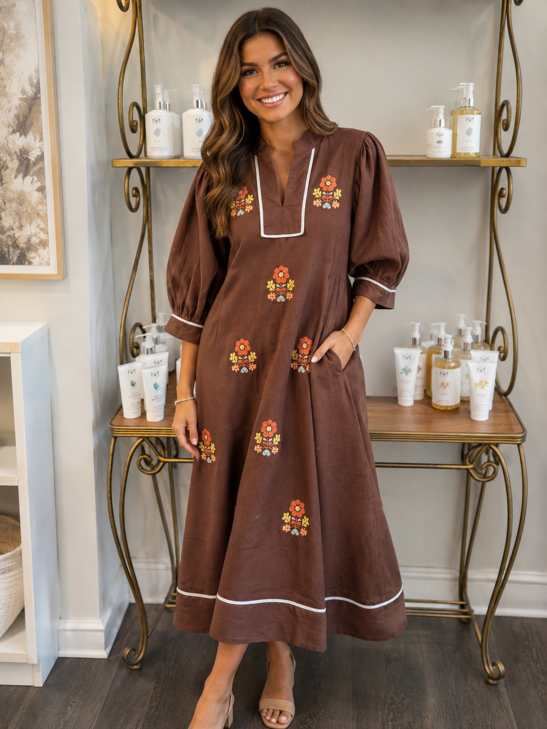 Uncle Frank Kaftan Folkloric Embroidery Long Dress