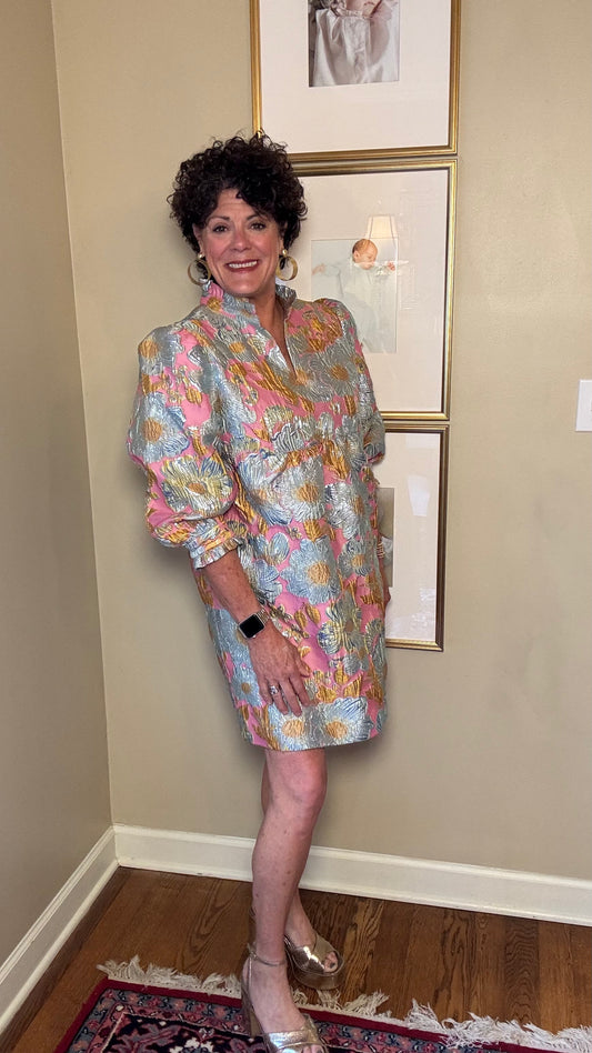 Uncle Frank Brocade Ruffled Trim Dress