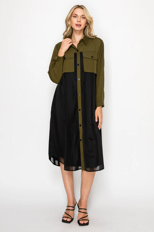 Joh Olive/Black Shirt Dress