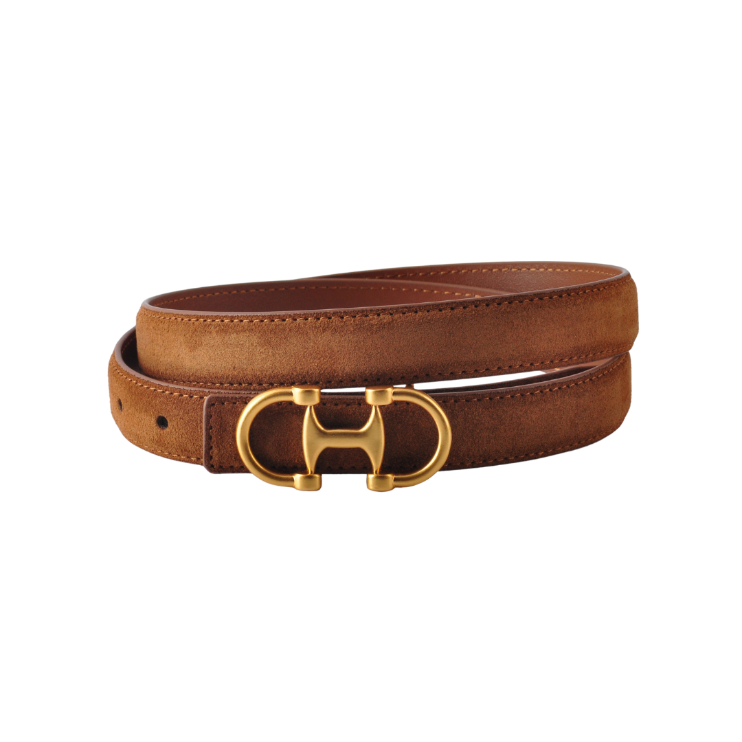 Horsebit Buckle Equestrian Stitched Suede/Napa Leather Belt: Leopard / Medium (M)