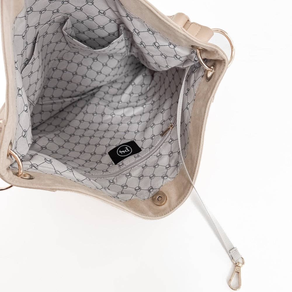 Rosalie Rivet Suede Hobo Bag: Oat