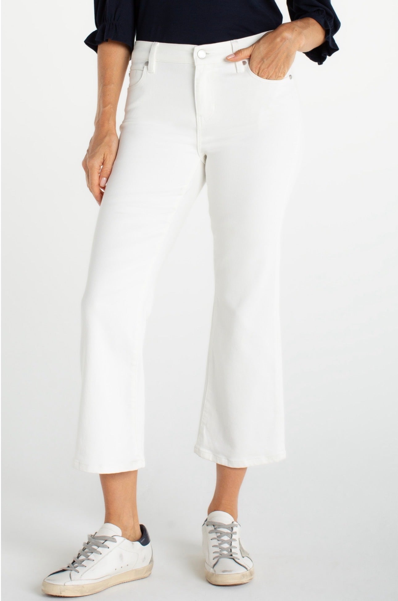 Liverpool Hannah Crop Flare White Jean