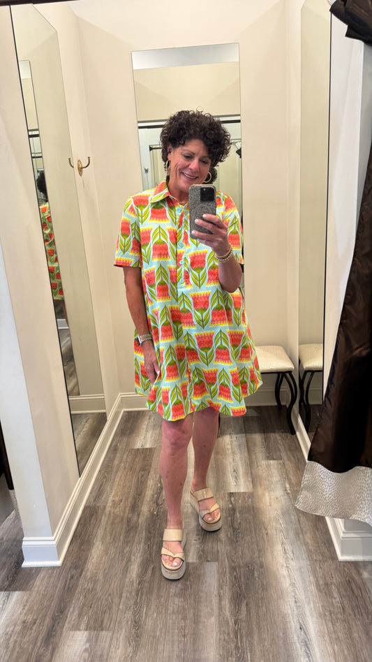Uncle Frank Aqua swing shirt dress