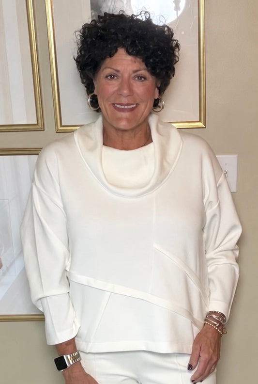 Olivia ivory cowlneck top