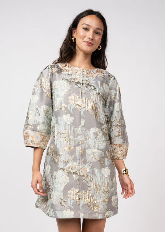 Uncle Frank Jacquard Button Neck Dress