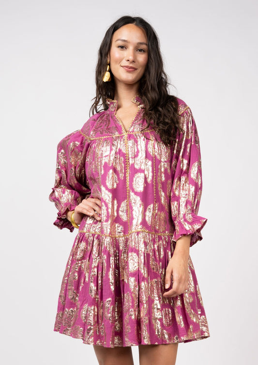 Uncle Frank Metallic Print Tiered Dress