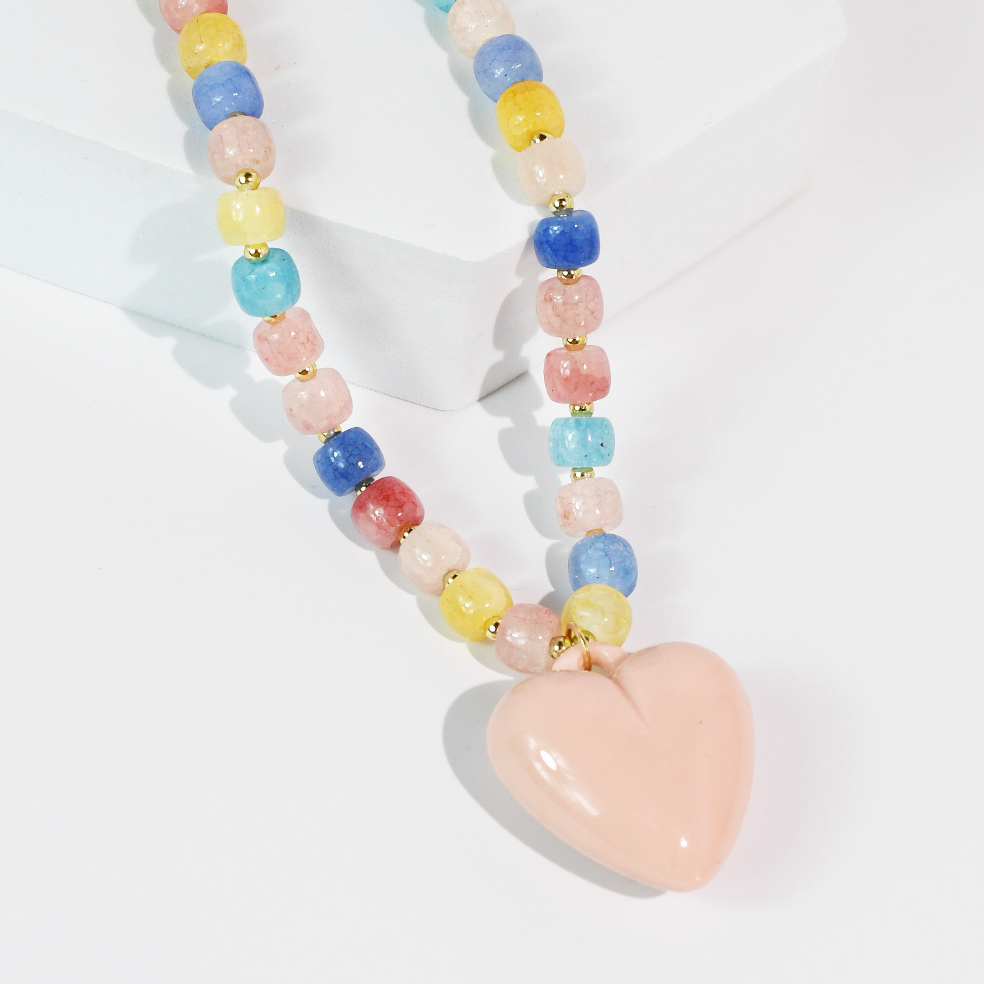 Happy colorful heart Necklace: PINK