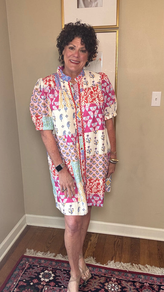 JOY JOY Kaleidocloth Short Sleeve Shirt Dress