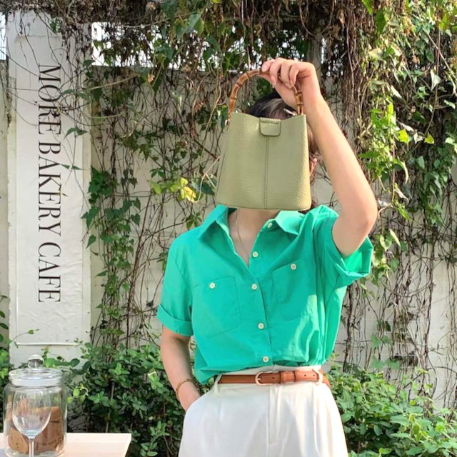 P23052 Bamboo Top Handle Crossbody Bag w/Cosmetic Pouch: 07 Green