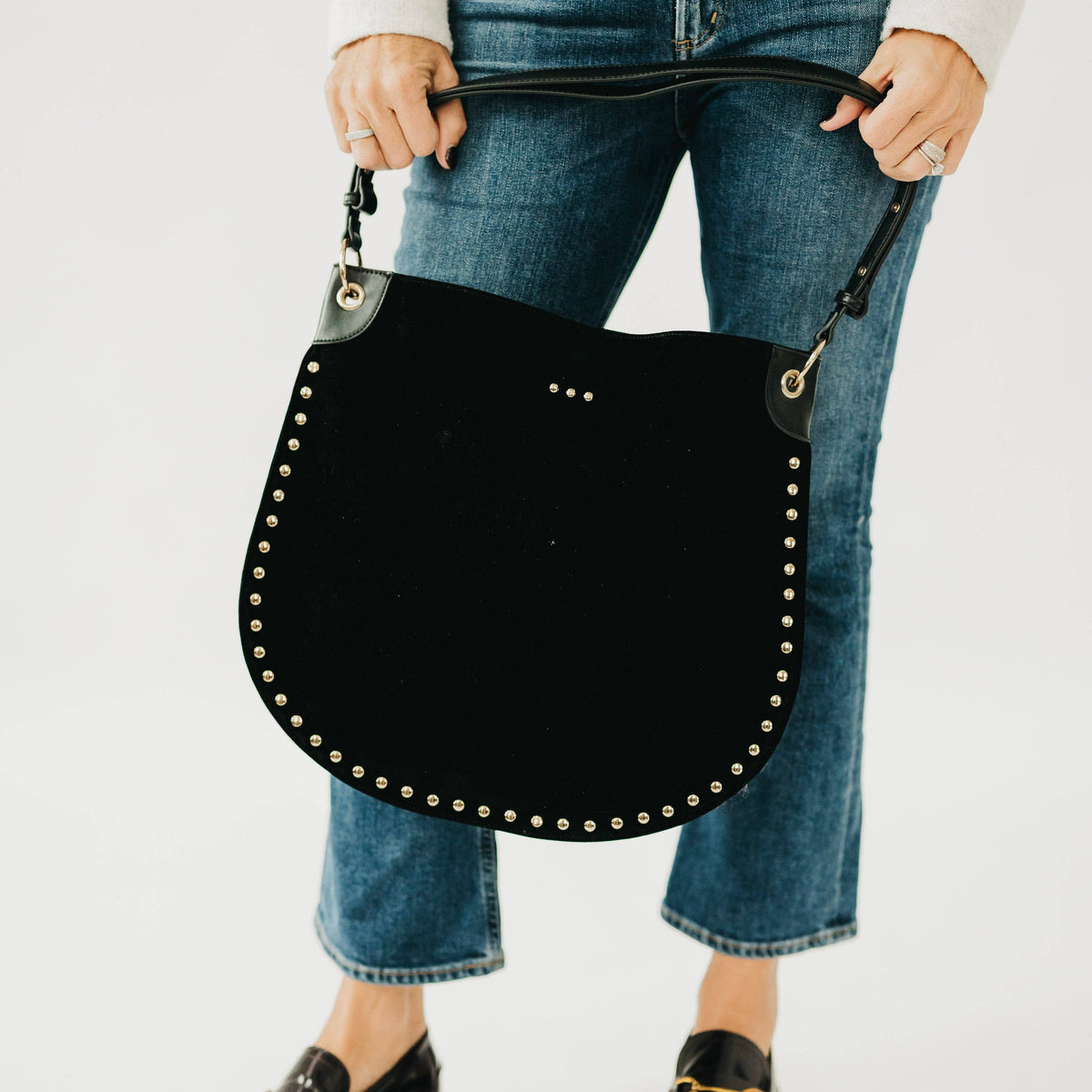 Rosalie Rivet Suede Hobo Bag: Oat