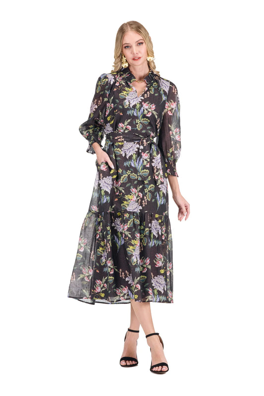 Joy Joy Midnight Garden Split Neck Dress