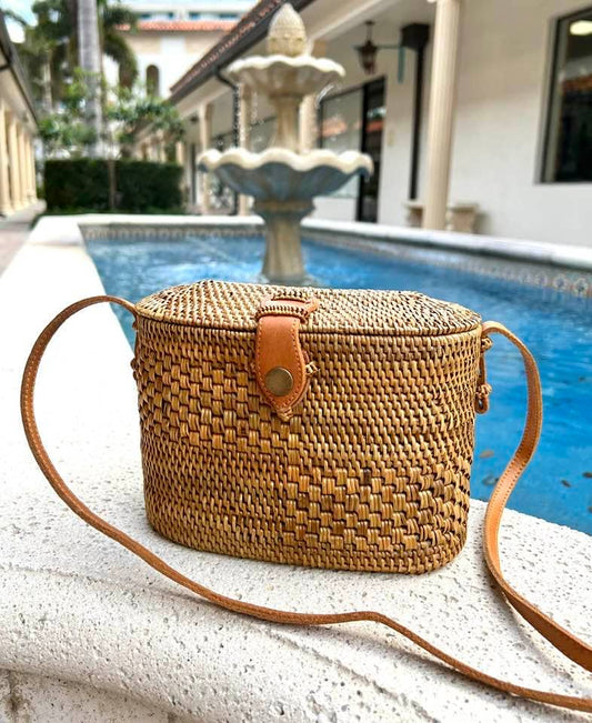 Ata Vine Sewing Basket Summer Crossbody Bag with Curved Top