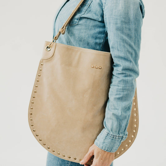Rosalie Rivet Suede Hobo Bag: Oat