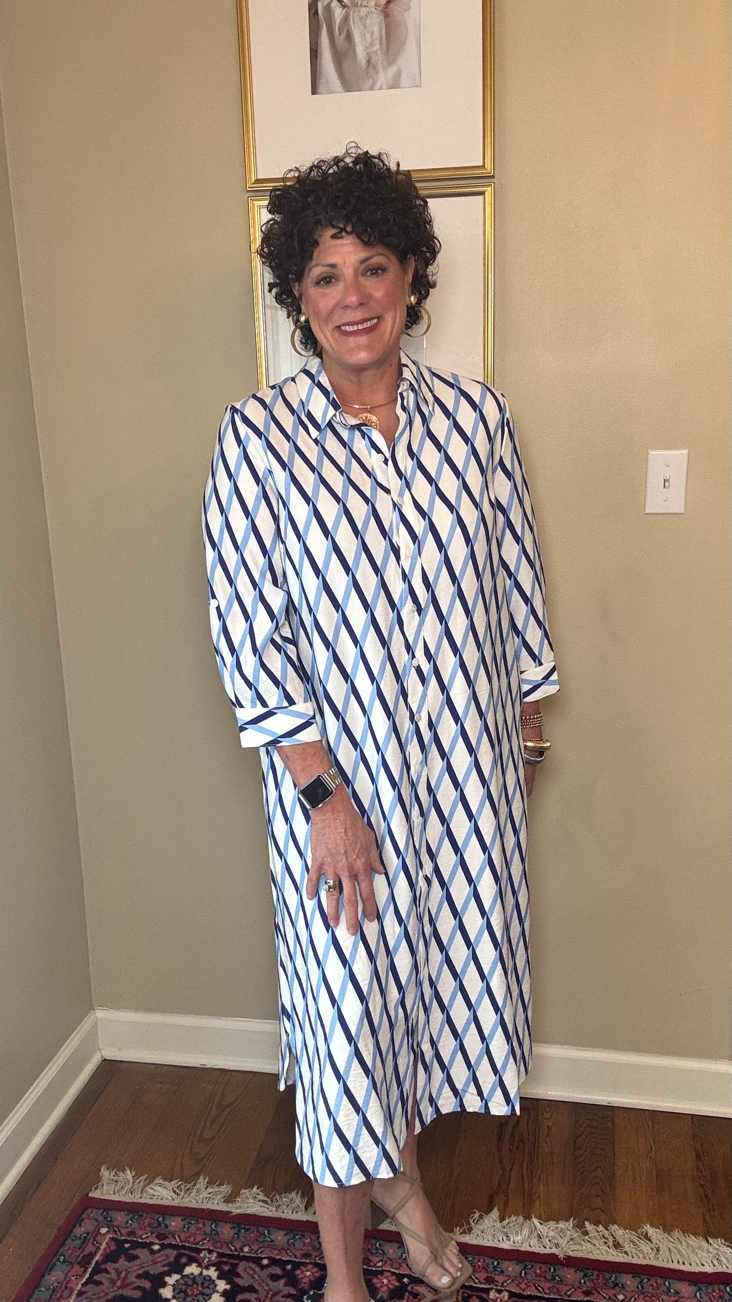 BOHO CHIC Blue & White Maxi Shirt Dress