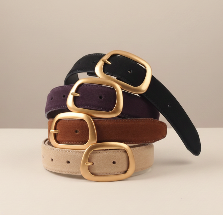 Suede Belt with Organic Shape Buckle | Everyday accessory: Chocolate / Large
