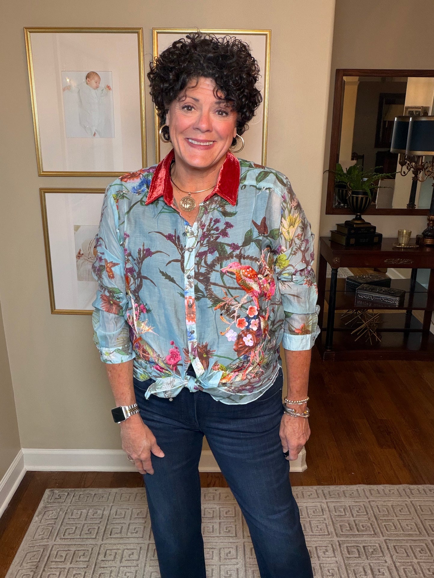 Aratta embroidered blue shirt