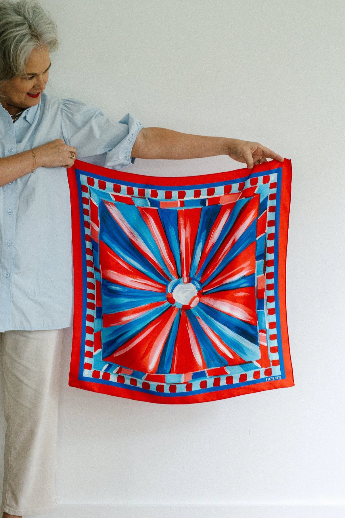 Mimi Miller Red and Blue Silk Scarf