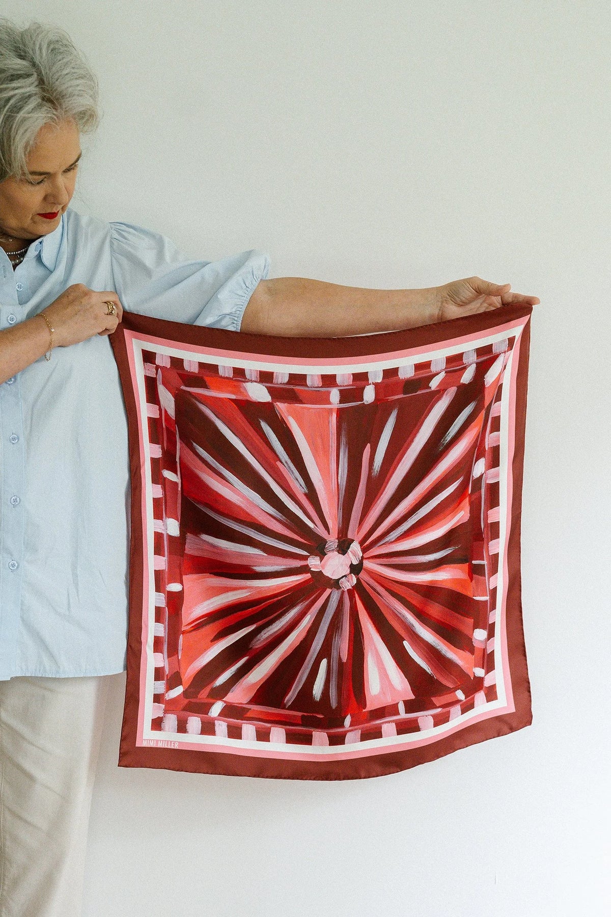 Mimi Miller Maroon and White Silk Scarf