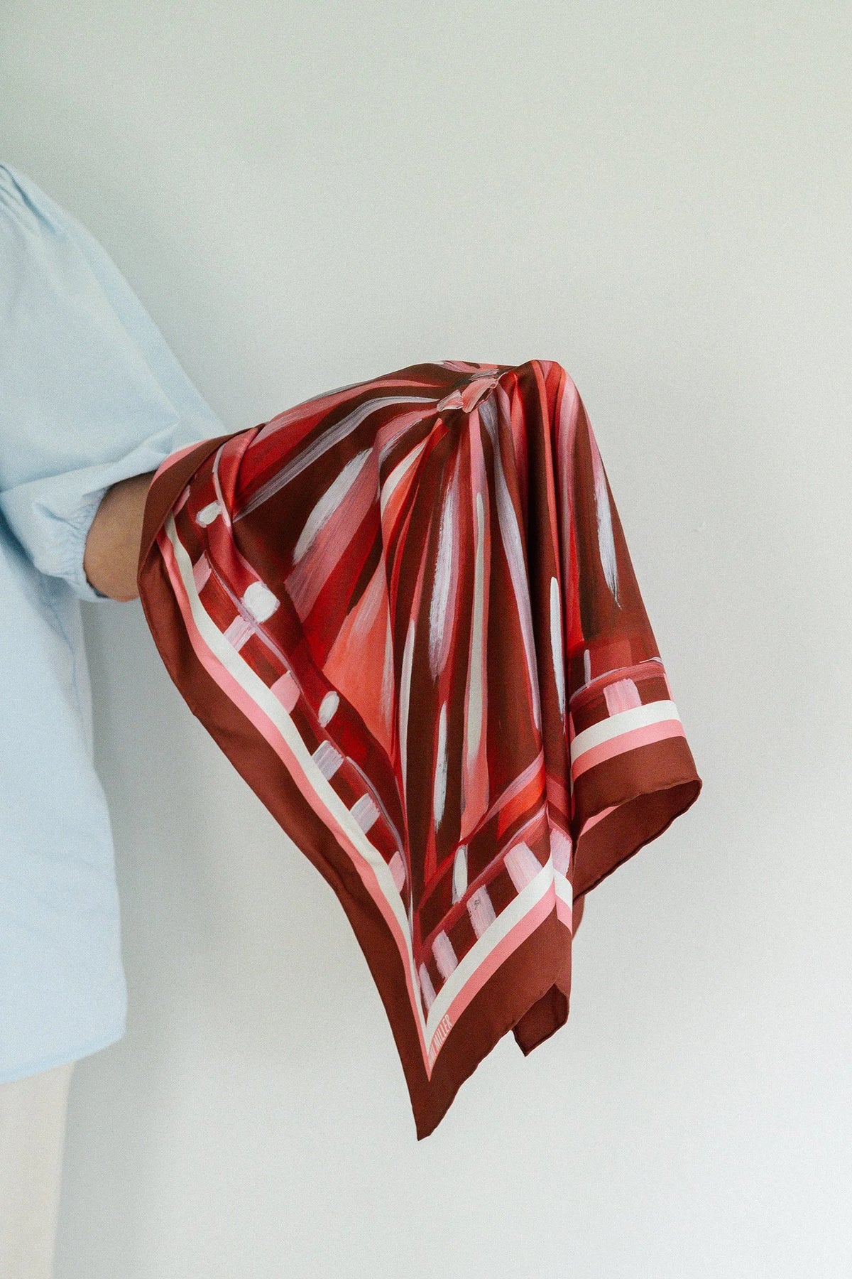 Mimi Miller Maroon and White Silk Scarf