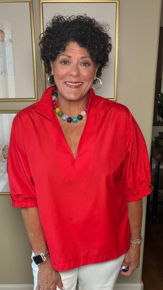 Jade Red Collar Top