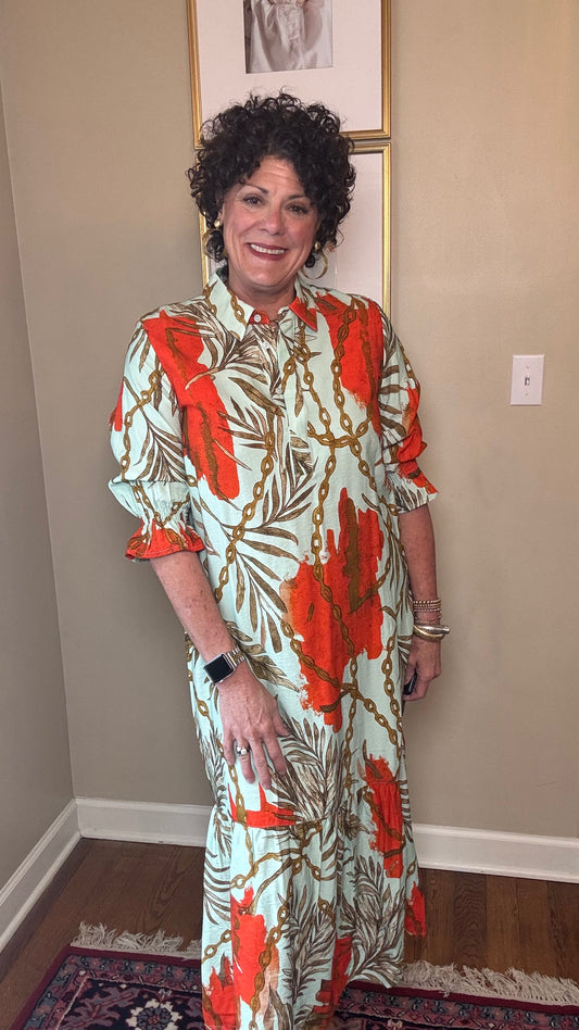 BOHO CHIC Teal Orange & Gold Maxi Dress