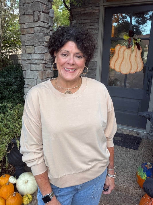 Charlie Paige long sleeve crew top in clay