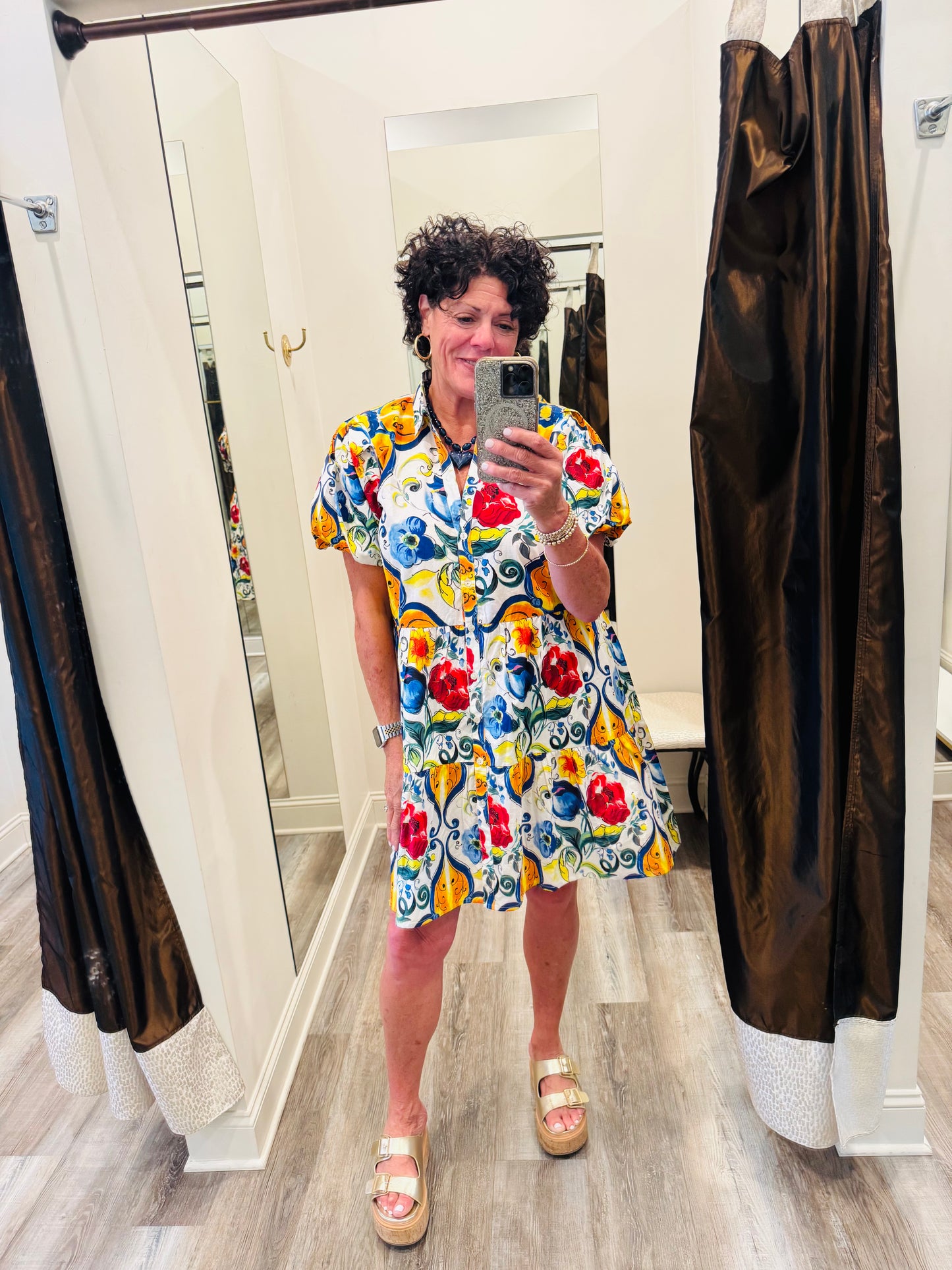 APNY Multi Colored Flounce Shirt Dress