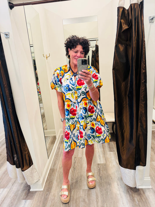APNY Multi Colored Flounce Shirt Dress
