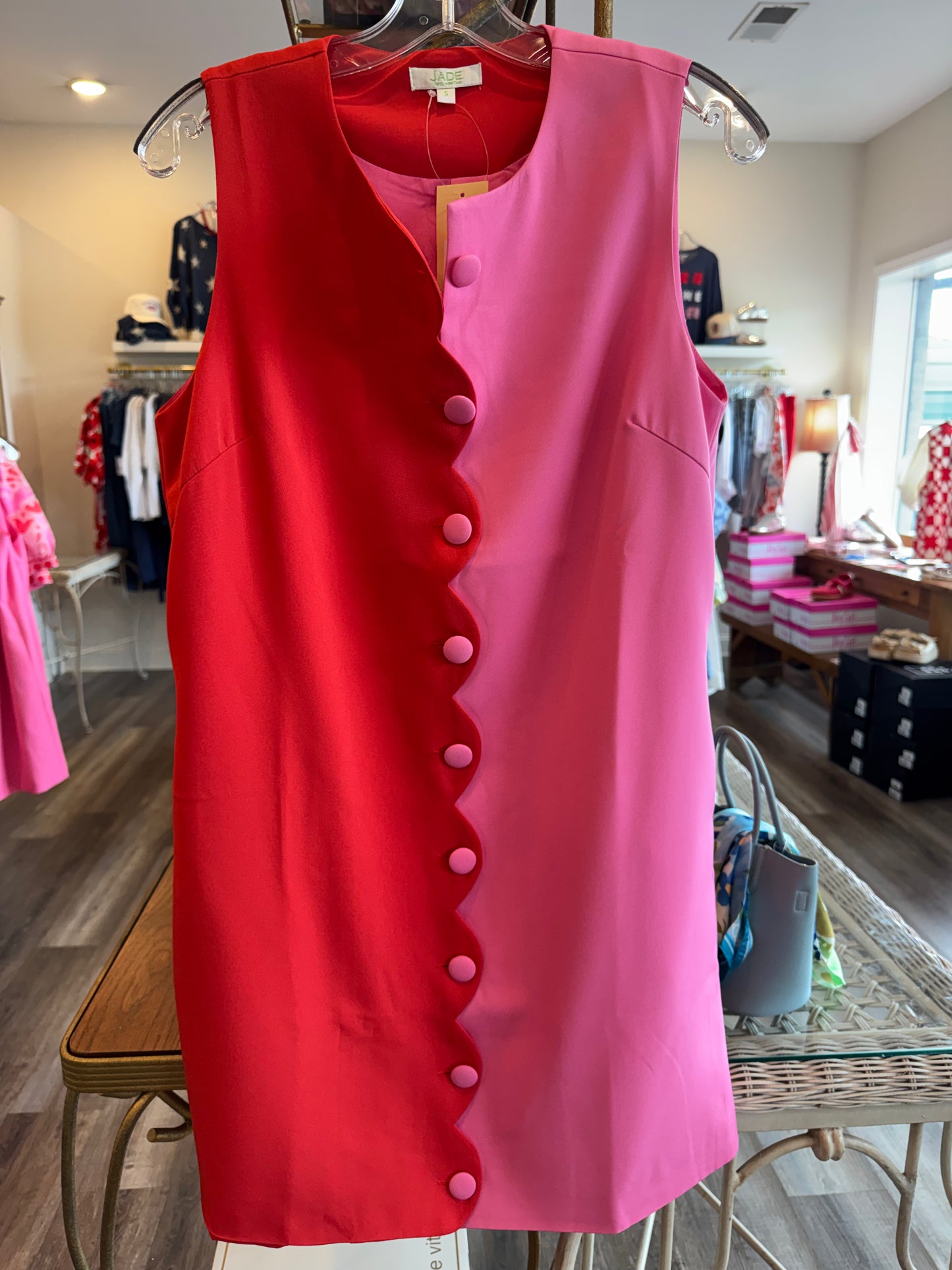 Jade Red/Pink Scallop Contrast Dress