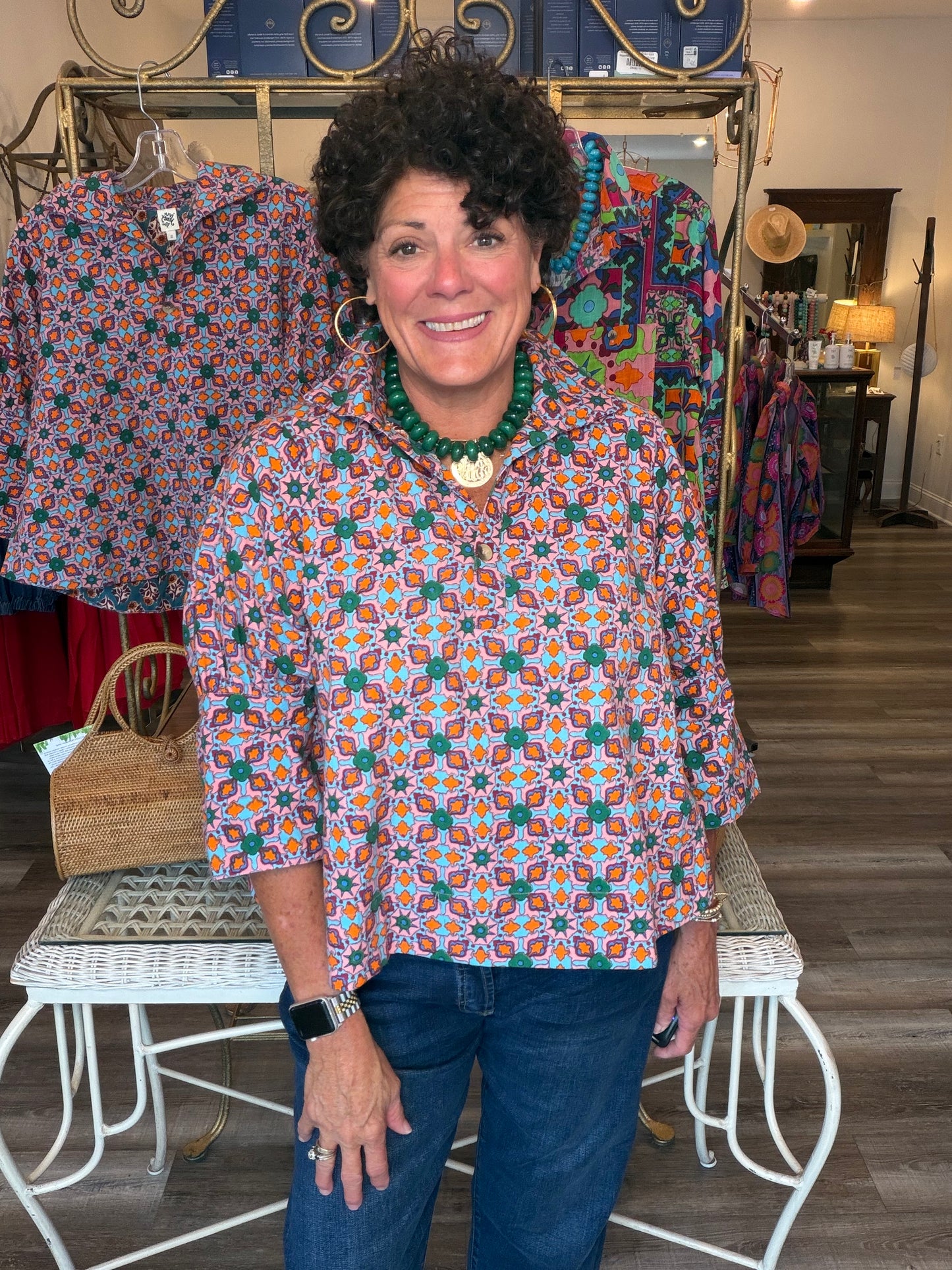 Ivy Jane Tile Print Popover Top