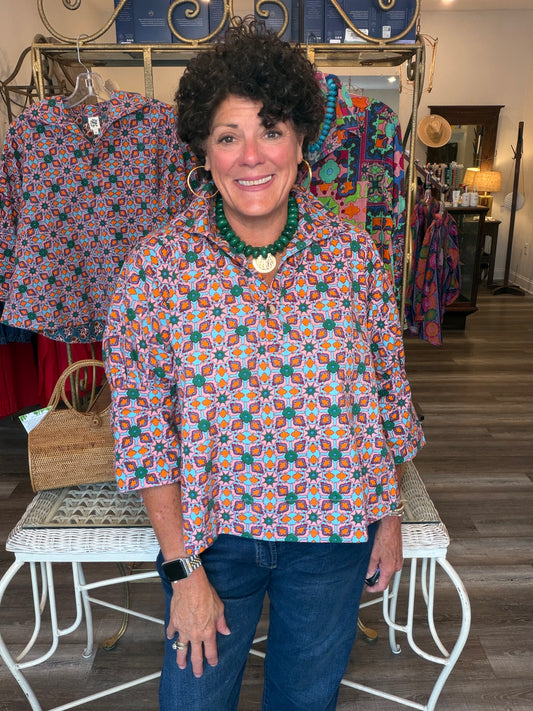 Ivy Jane Tile Print Popover Top
