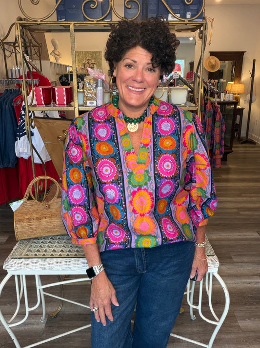Sister Mary Multi Colorful Flower Top