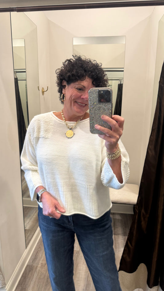 Olivia-Block Sweater in Winter White