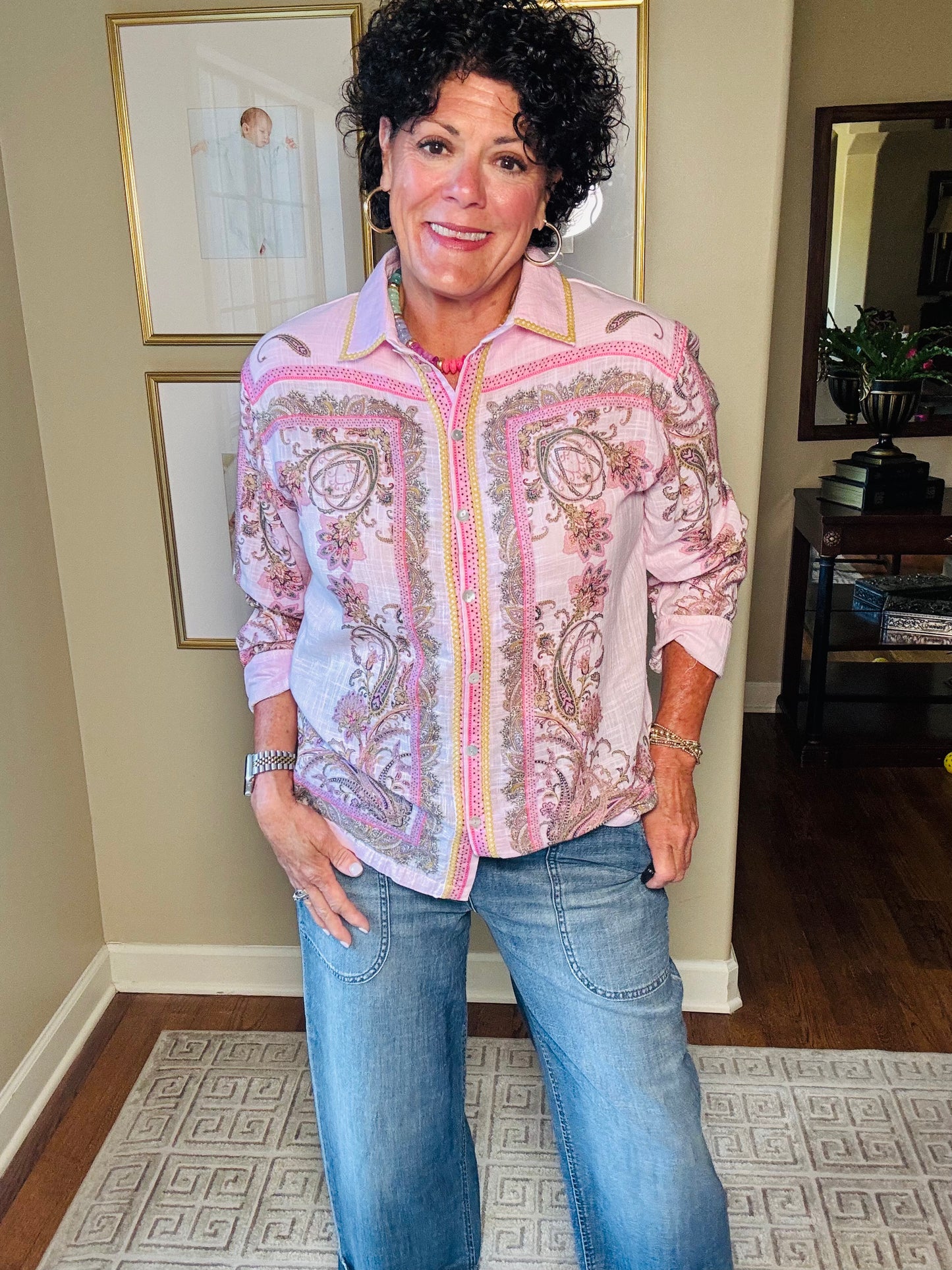 Ivy Jane Paisley Border Shirt in Pink