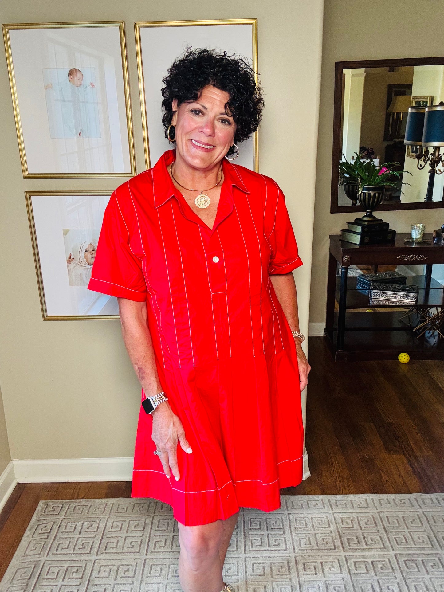 Uncle Frank Pleated Shirt Dress (Red)