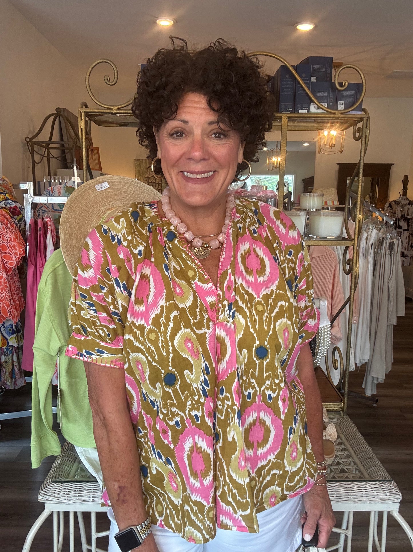 Ivy Jane Ikat Popover in gold /pink