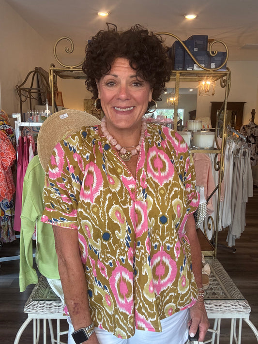 Ivy Jane Ikat Popover in gold /pink