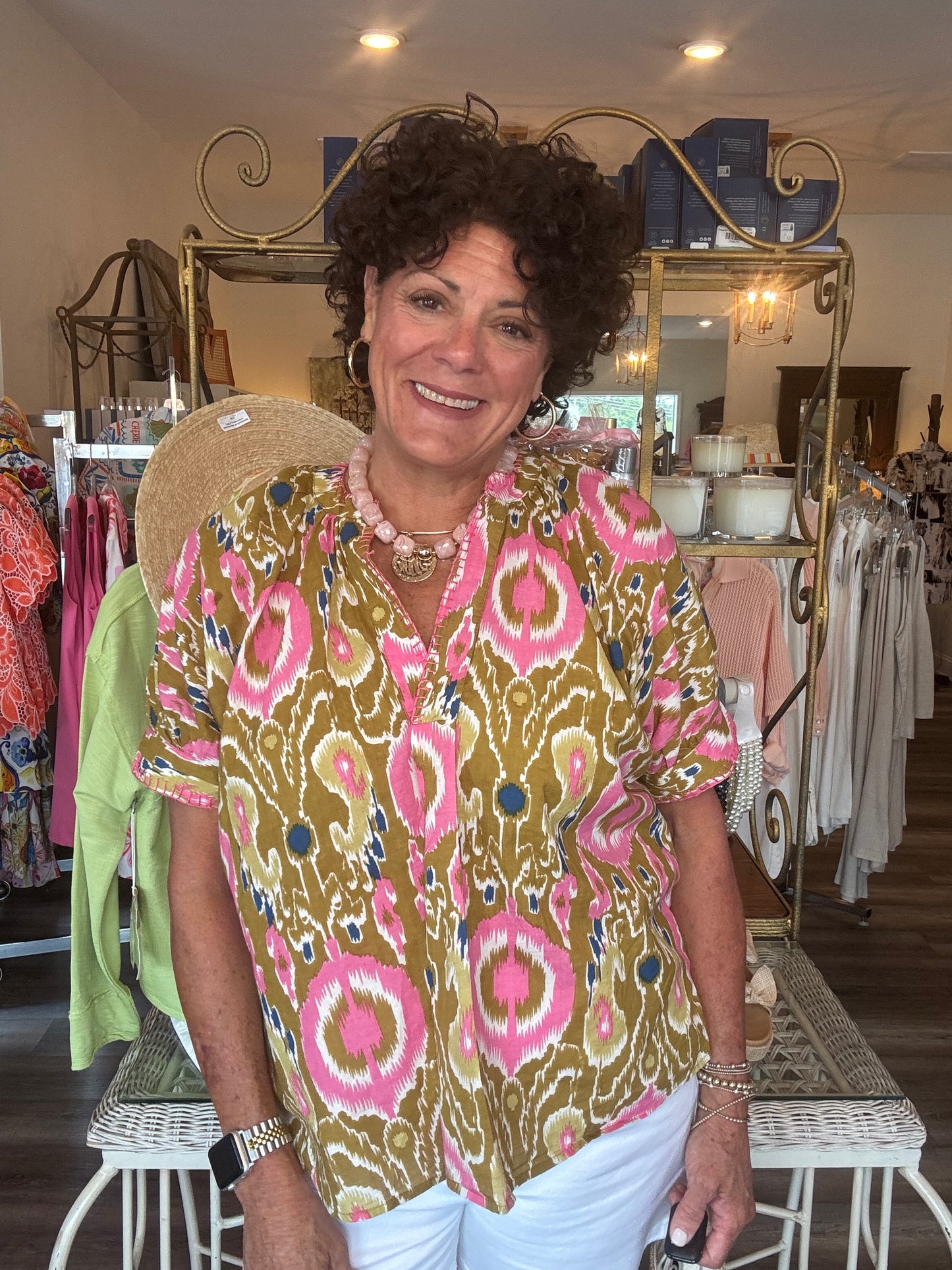 Ivy Jane Ikat Popover in gold /pink