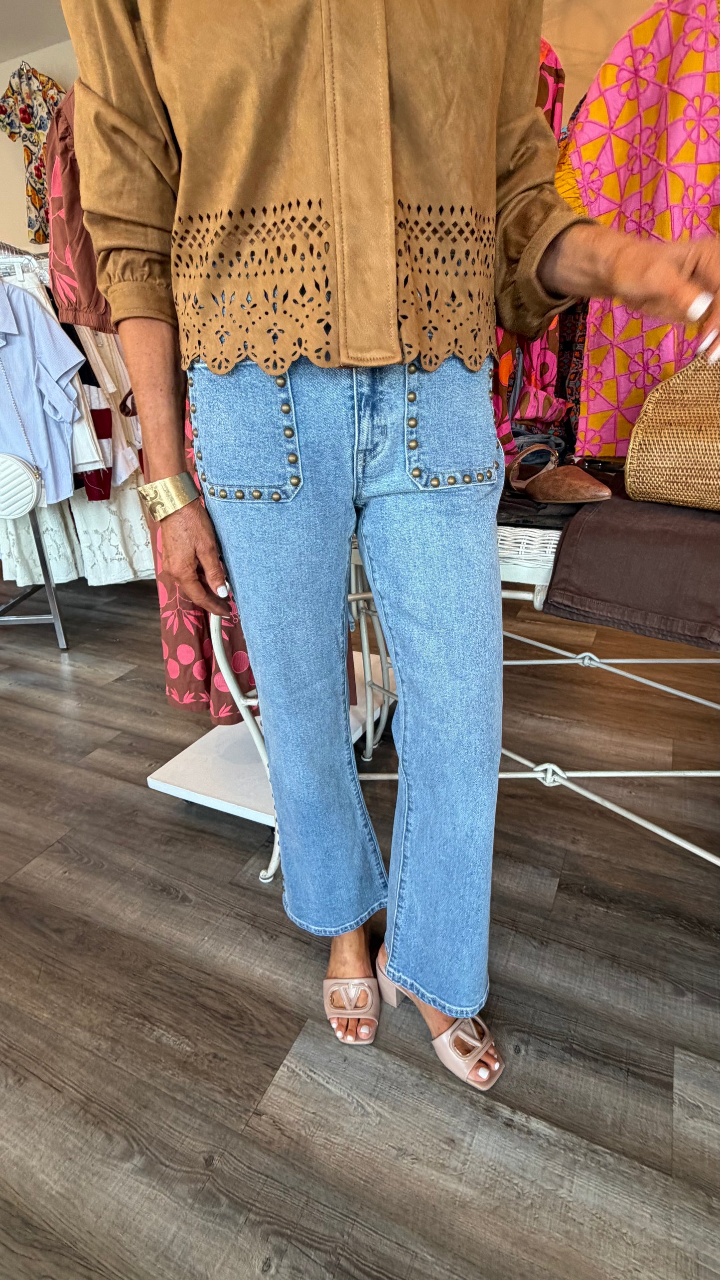 Liverpool Hannah flare w/patch pockets & studs