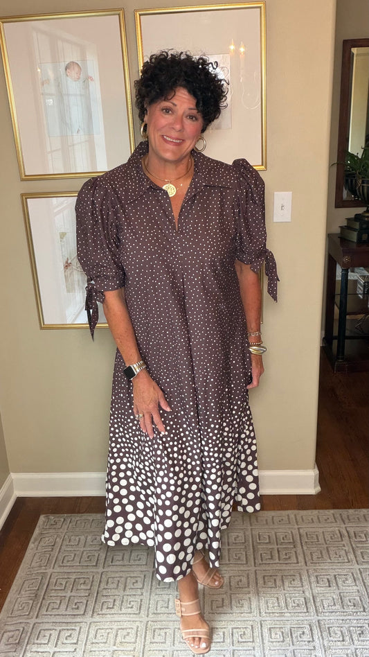 Uncle Frank Brown Pola Dot Maxi Dress