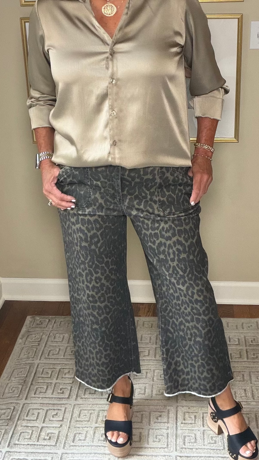 Renuar Cropped Leopard Print Pant