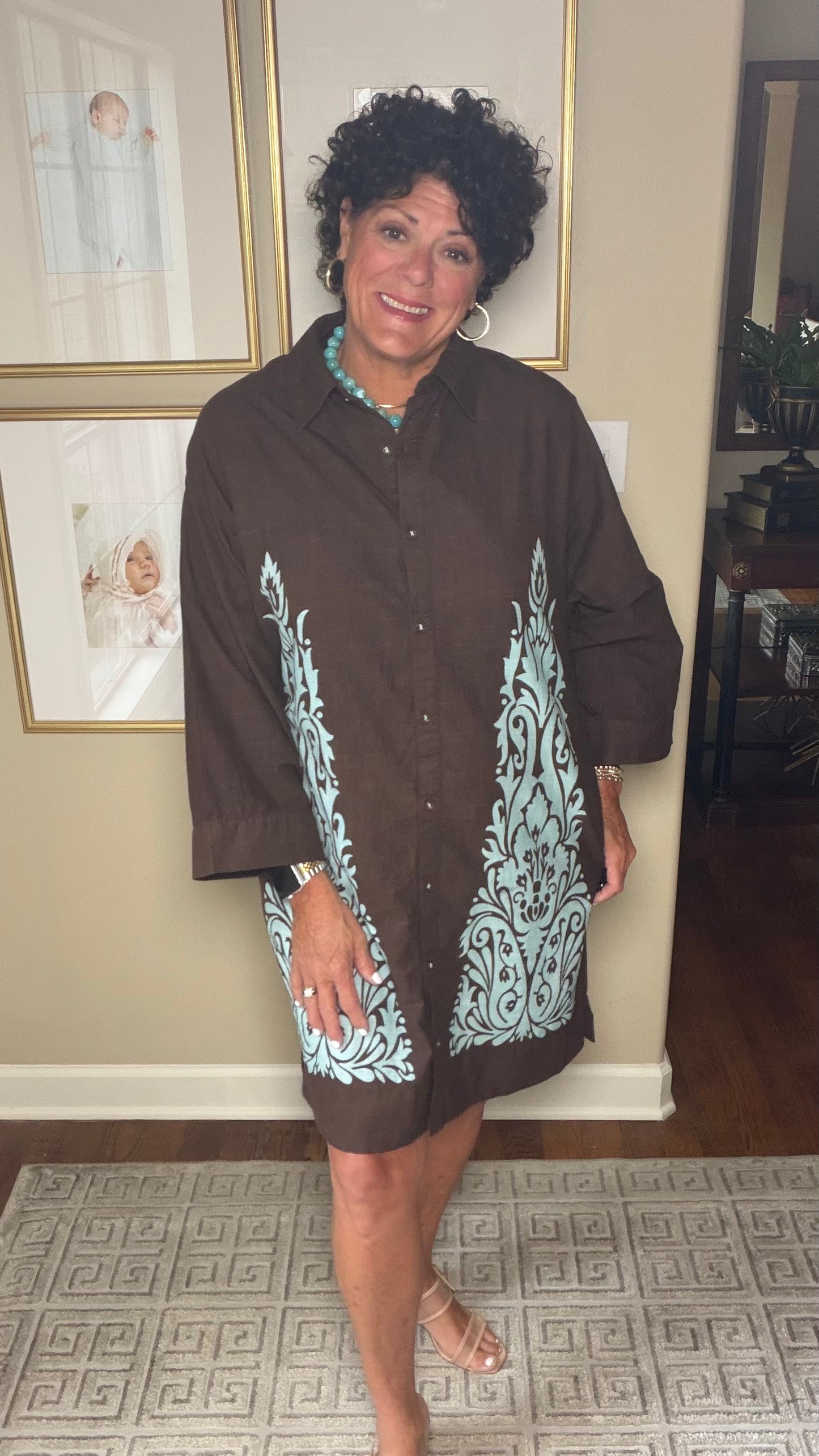 Uncle Frank Brown Boarder Print Shift Dress
