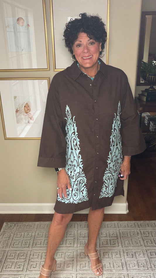 Uncle Frank Brown Boarder Print Shift Dress