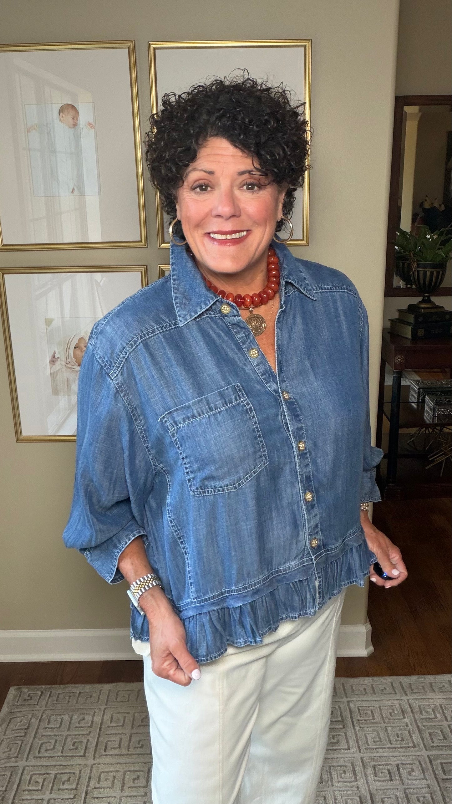 Ivy Jane Denim Top with Ruffle Peplum