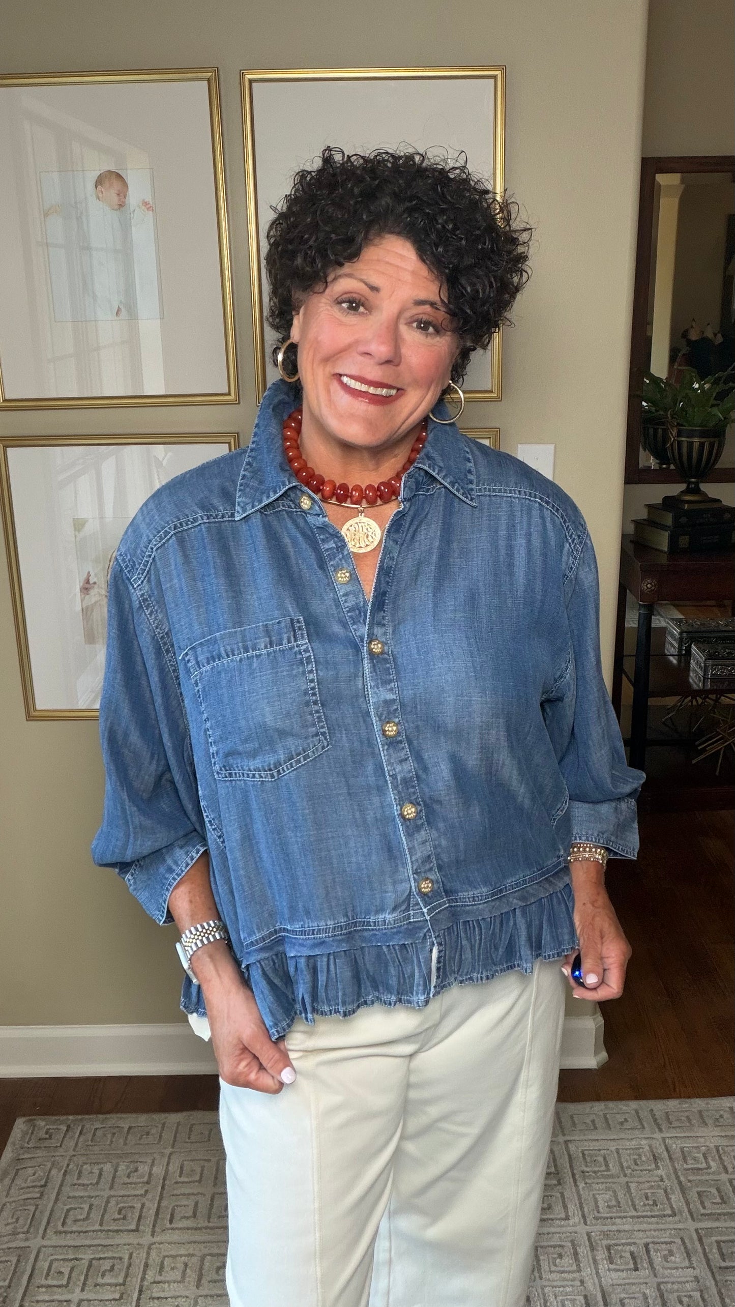 Ivy Jane Denim Top with Ruffle Peplum