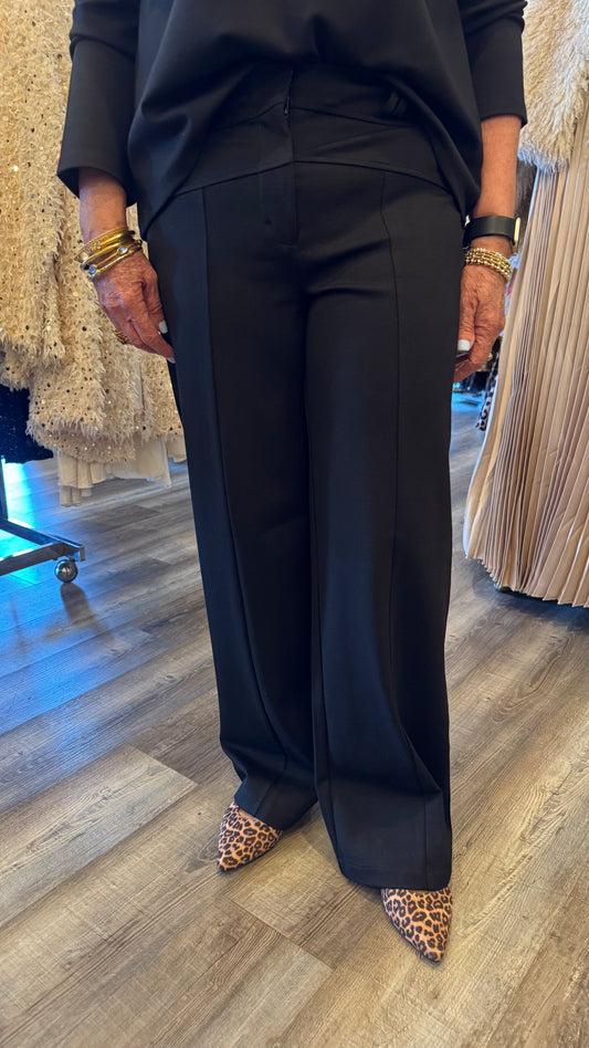 Olivia- Ponte Wide leg Pant in Black