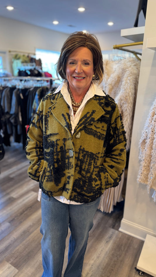 Olivia  Gridlines Jacket in olive green