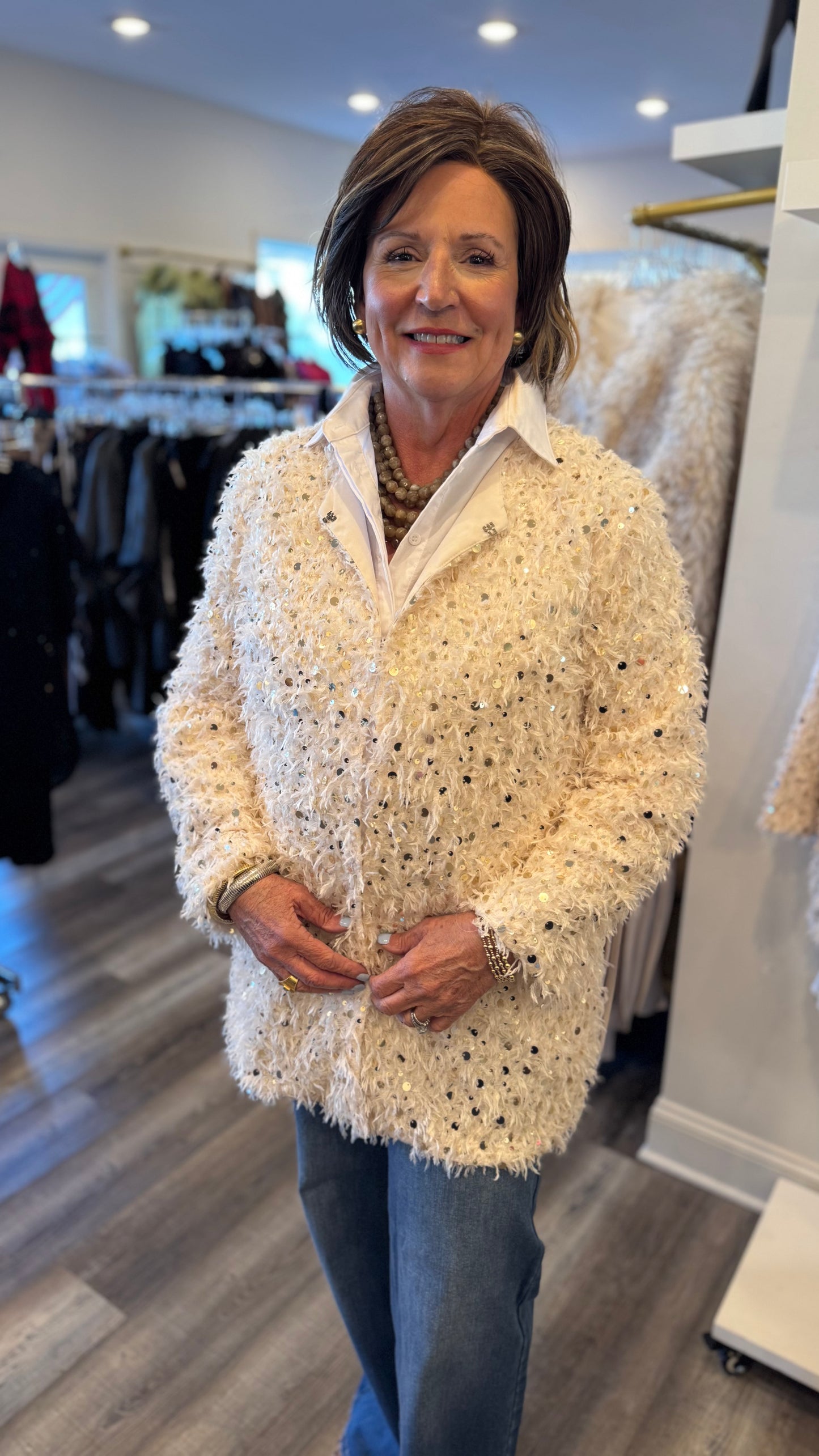 Weavz  Winter White Jacket with Gold Glitz