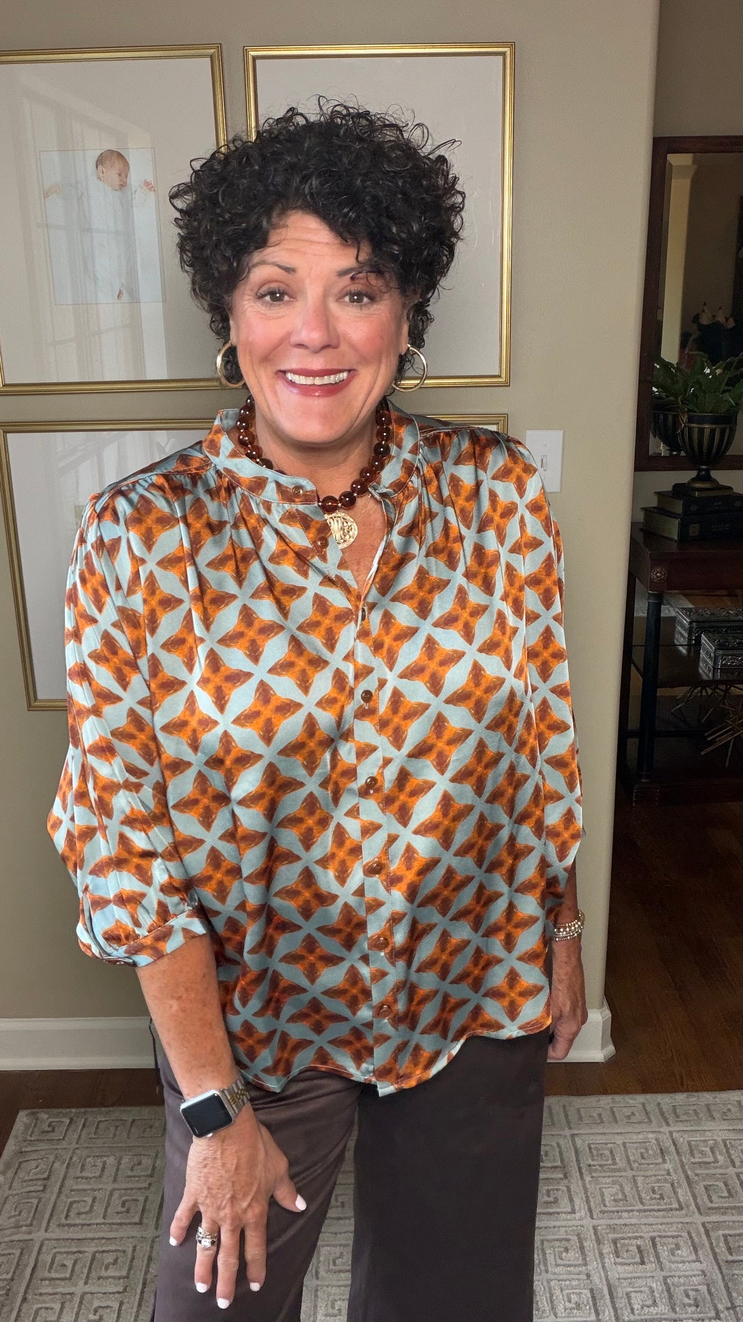 Joy Joy Copper Tile Batwing Blouse