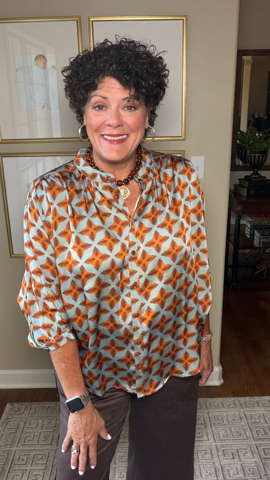 Joy Joy Copper Tile Batwing Blouse